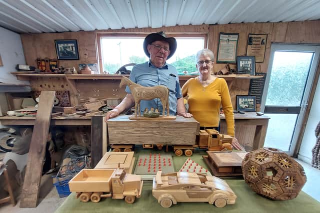Charle and his wife Kathy welcomed the Leinster Express / Laois Live to the workshop, where the breathtaking horses are pride of place, alongside many other intricately made wooden creations.