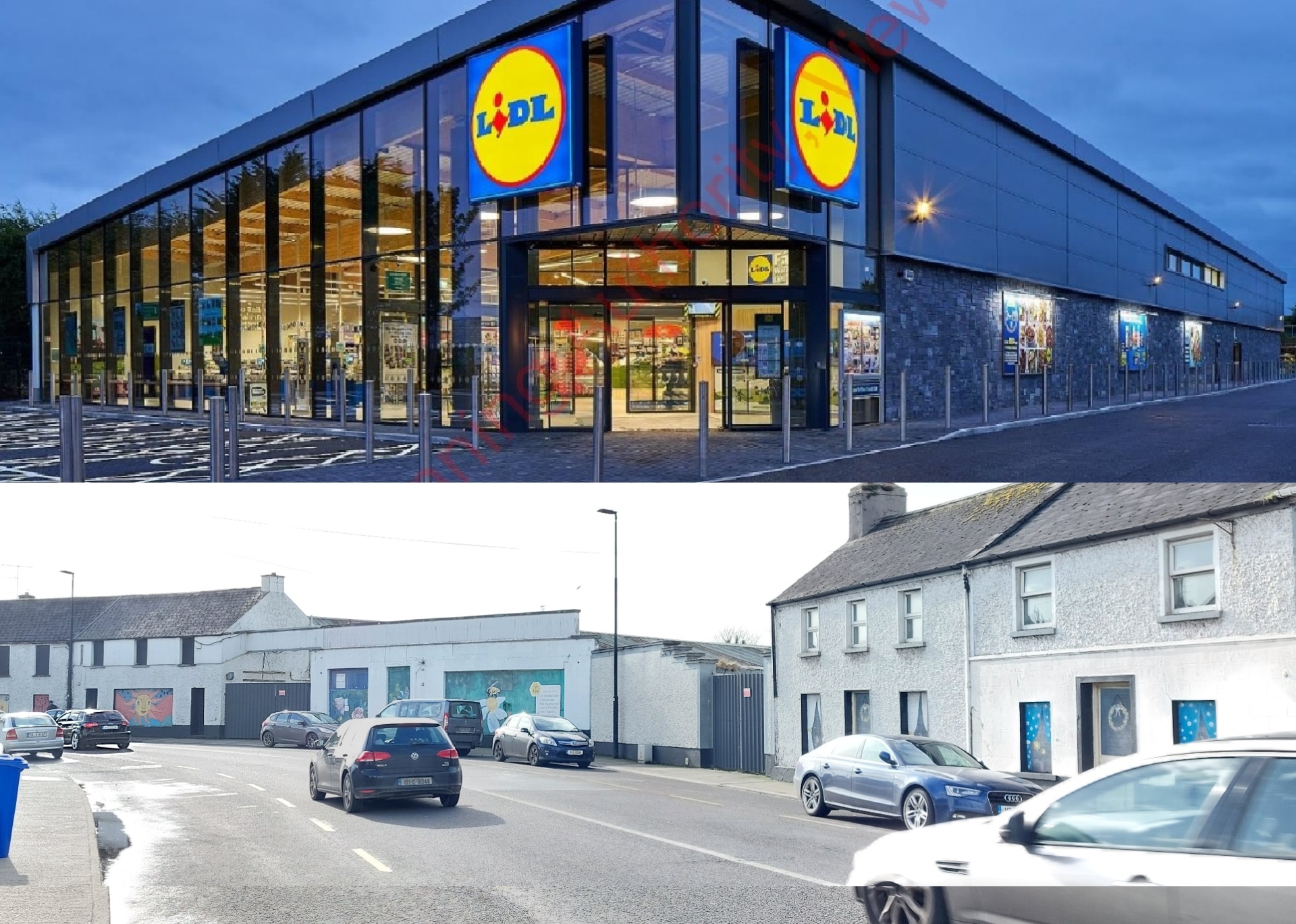 A lidl store and the proposed site in Mountmellick.