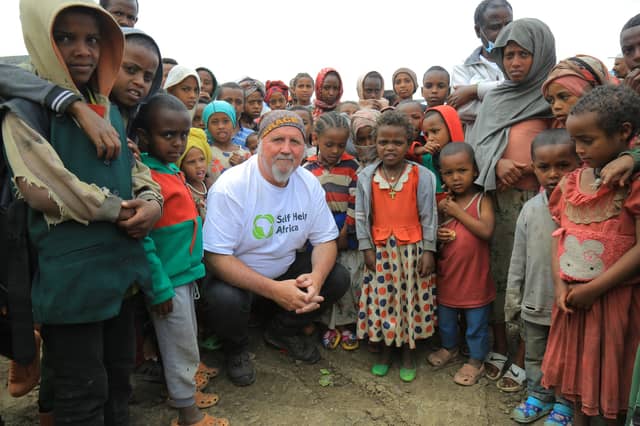 Ronan Scully of Self Help Africa at an internally displaced peoples camp in Debra Behran in Northern Ethiopia that is supported by Self Help Africa and Irish Aid funds.