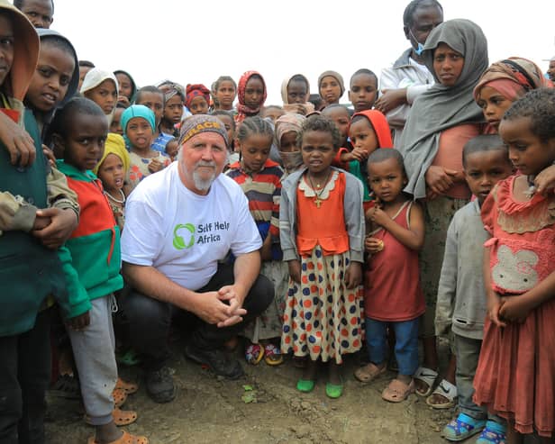 Ronan Scully of Self Help Africa at an internally displaced peoples camp in Debra Behran in Northern Ethiopia that is supported by Self Help Africa and Irish Aid funds.