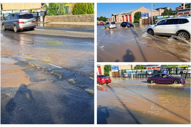 Water mains burst, flooding the Dublin Road in Portlaoise during the heatwave.