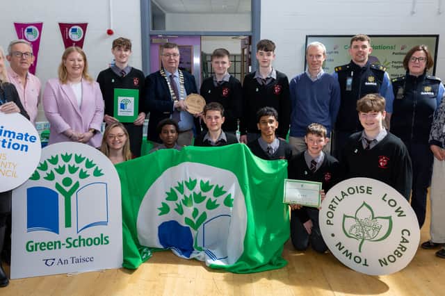St.Marys C.B.S.. Anne Lennon: Climate Action Officer, Loais County Council; Niall Kavanagh: Chairperson, Portlaoise Town Team Active Travel Working Group; Rebekah McSpadden: Green Schools Coordinator St.Marys C.B.S.; Green Schools Committee St.Marys C.B.S.; Leas-Cathaoirleach Councillor Paschal McEvoy, Laois County Council; Diarmuid Donohoe - Senior Executive Engineer in the Active Travel/Roads Department; Gardai­ Aran Grehan & Ronan Maher; MichÃ¨le Castiaux: Green Schools Travel Officer, An Taisce; Allison Phillips: Green-Schools Travel Programme Manager