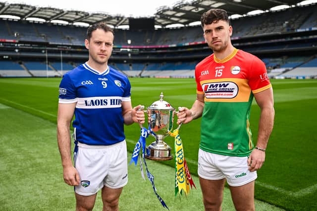 Aidan Corby and Chris Nolan with the Joe McDonagh Cup at Croke Park