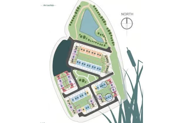 Plan for An Lochán estate with the public pond to the north of the site.