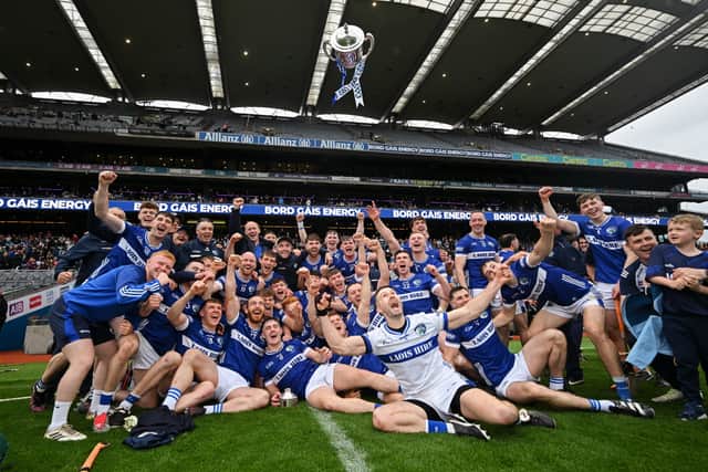 Laois team celebrate in Croke Park.