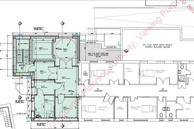 Layout shows access from new wing to the Labor Ward