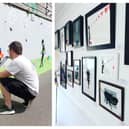 Street artist Madderdoit working on a new Portlaoise mural; with his framed art to be up for sale in gallery. 