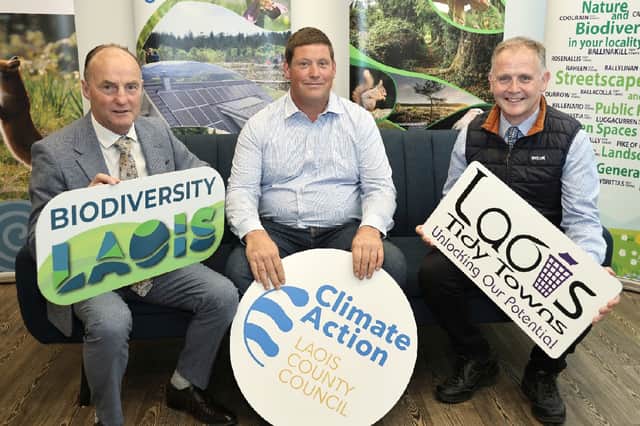 John Hogan, Chair of the Board at IPB Insurance, Martin Kells, Chairperson of Laois Federation of Tidy Towns, and Pat Delaney, Director of Services at Laois County Council.