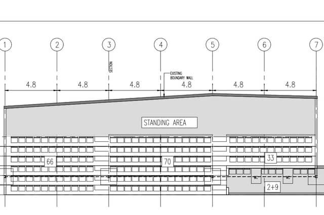 Drawing of the planned roofed spectator stand at Rathdowney GAA grounds.