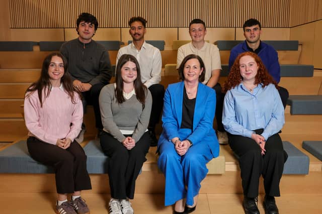 Pictured at ESB's graduate induction event at its Dublin head office, alongside Deputy CEO Marguerite Sayers, are (back, l-r): Joe Barrett (Wexford), James Carroll (Laois), Aaron Doyle (Wexford), Colin Bennett (Laois); (front row, l-r): Hannah O'Keeffe (Kilkenny), Kaela Gee (Laois) and Lily McDonnell (Kilkenny).