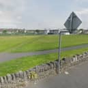 The public pitch at Portlaoise Leisure Centre that is unplayable due to a path worn across it by walkers.