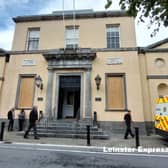 Windows boarded up at Portlaoise Courthouse.