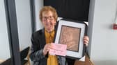 Laois great gran Kathleen Flanagan with her copper art that won first prize at the Tullamore Show.