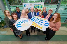 Lisa Doyle, Biodiversity Officer; Patricia O’Rourke, Climate Action Section; Kevin Manning, Energy Engineer; Anne Lennon, Climate Action Officer; Colette O’Rourke, Community Climate Action Officer; Michael Rainey, Laois County Council Chief Executive; Suzanne Dempsey, Climate Action Coordinator; Cllr Catherine Fitzgerald, Cathaoirleach of Laois County Council; Pat Delaney, Acting Director of Services for Community and Integration, Climate and Environment; Georgina Ireland, Senior Executive Officer; and Sam McLeod, Environmental Awareness Officer