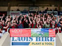 Portarlington celebrate with the Jack Delaney Cup after the Laois Senior Football Championship final between Courtwood and Portarlington at Laois Hire O'Moore Park in Portlaoise, Laois. 