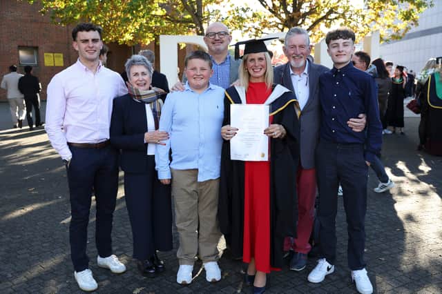 Jennifer Emerson, Portarlington with her Parents John and Terri Campbell, Husband Hugh and Sons Hugo, John and Ollie  who received  a Master of Science in Work and Organisational Behaviour during the Autumn Graduation Ceremony in DCU (Dublin City University)