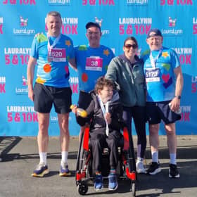 Teddy Fennelly, James Brown and Siobhan and Declan Mannion with son Jamie at the finish line of the Lauralynn 5&10k race. 