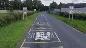 High tech speed sign on the blink on busy road to M7 motorway in Laois village