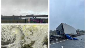 New picture reveals narrow escape for truck driver blown over by Storm Barra on busy motorway