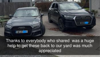 Audi jeep and car stolen after dog drugged by armed raiders at Laois family business recovered