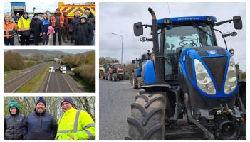 In PICTURES: Trucks, tractors, diggers, people - big Laois fuel protest at key M7 junction in Portlaoise