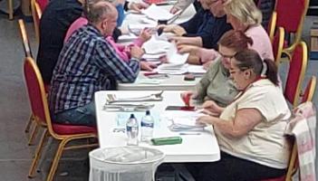 WATCH: Laois count centre staff stamp spoiled votes