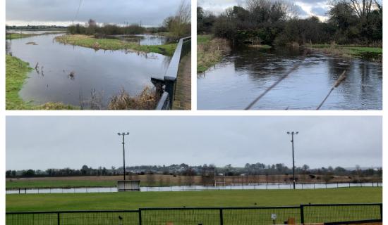 Laois river flooding GAA grounds and surrounding Portlaoise district areas
