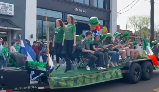 Laois Comhaltas branch and dance school march in American St Patrick's Day parade