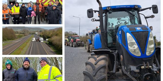 In PICTURES: Trucks, tractors, diggers, people - big Laois fuel protest at key M7 junction in Portlaoise