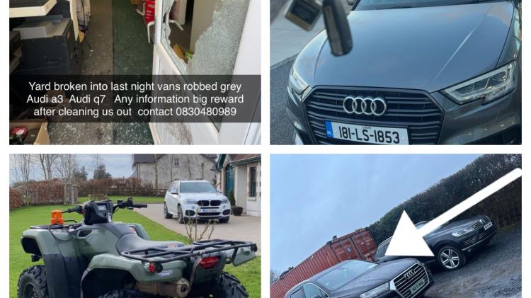 Dog drugged as armed raiders steal over &euro;100,000 in vehicles from Laois family business