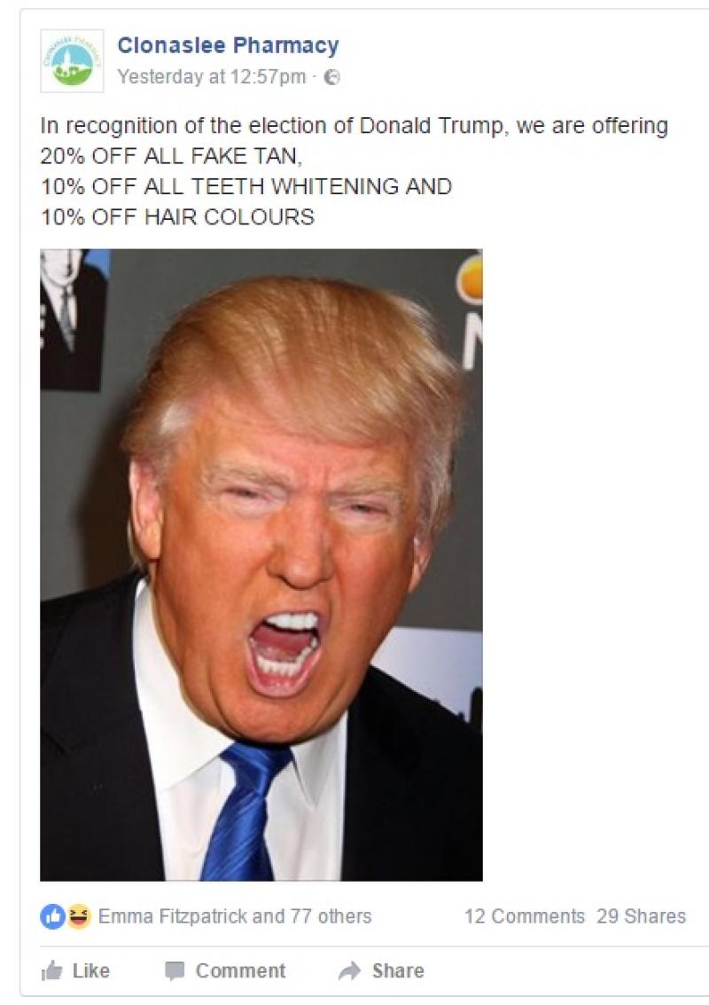 Clonaslee pharmacy is offering a bright side to the election of Donald Trump