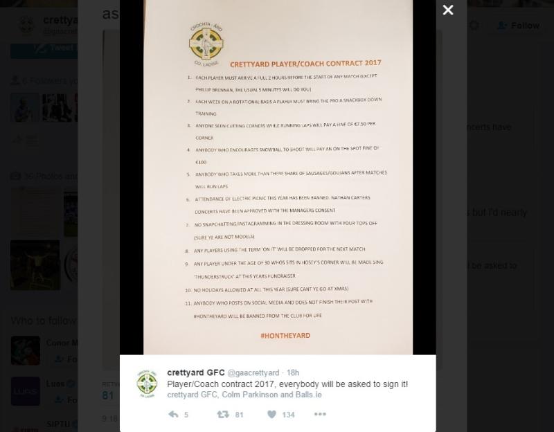 Laois GAA club goes viral with hilarious new contract rules