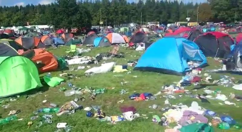 Campers leaving today are urged not to repeat lasts year's 'graveyard' of broken tents, chairs and gazebos