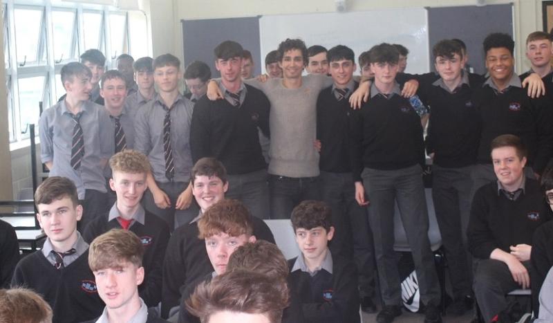 Robert Sheehan popped home to Portlaoise last week and visited the students at St Mary's CBS