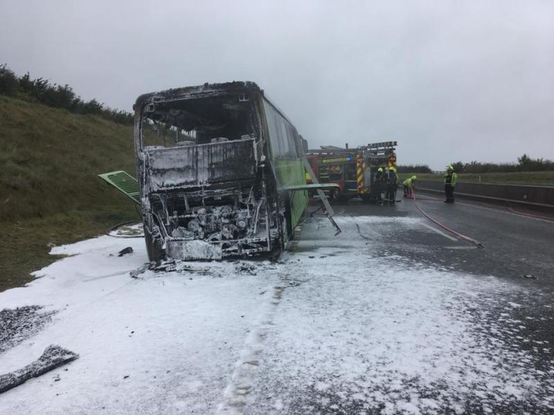Bus completely burnt out after it caught fire on M7 outside Portlaoise 