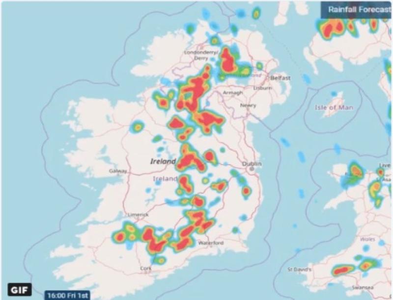 Offaly to be hit by thunderstorms amid Met Eireann weather warning 