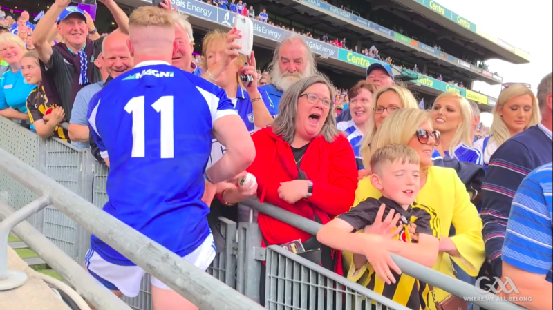 WATCH: Laois hurler hands his Mother the match ball before lifting the Joe McDonagh Cup