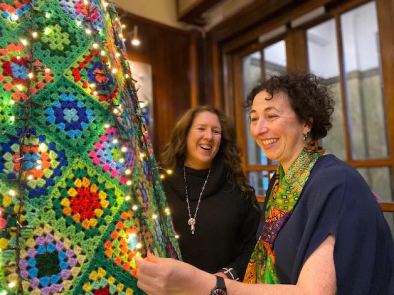Yarn Bombing Mountmellick Christmas tree lights up government HQ