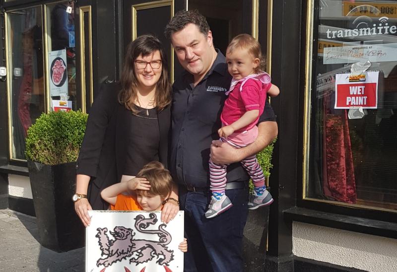 PJ and Niamh Kavanagh with children Noah and Suzie outside their pub in Portlaoise