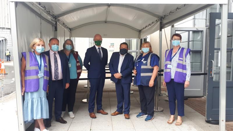 Minister for Health Stephen Donnelly with HSE staff at the vaccination centre in Midlands Park Hotel, Portlaoise on Tuesday, July 27. Photo: Leinster Express