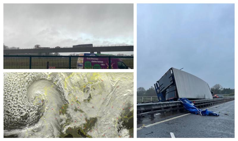 New picture reveals narrow escape for truck driver blown over by Storm Barra on busy motorway