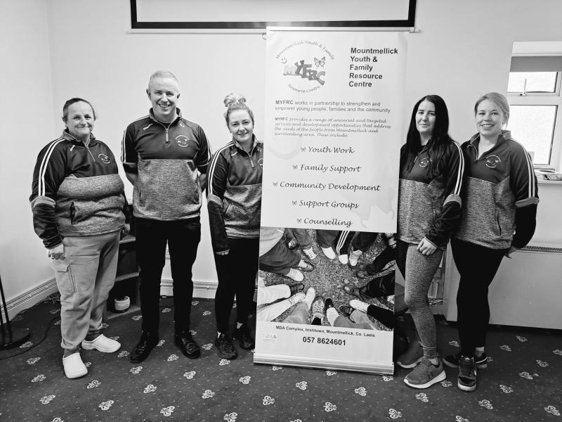 Members of Mountmellick Youth and Family Resource Centre, Hazel Thompson, Mike Farrell, Amy Coss, Niamhie Mooney & Sarah Bergin.  Team members not included, Orla Dunphy, Deirdre Payne, Ber Dunne, Siob