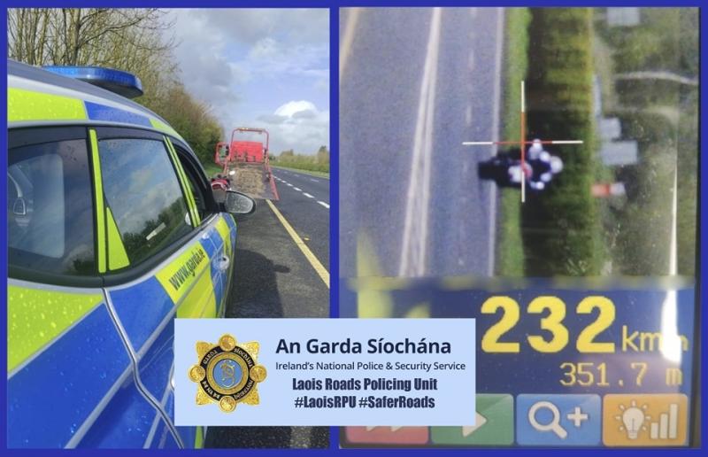 Laois gardaí detect biker driving at almost double the motorway speed limit 