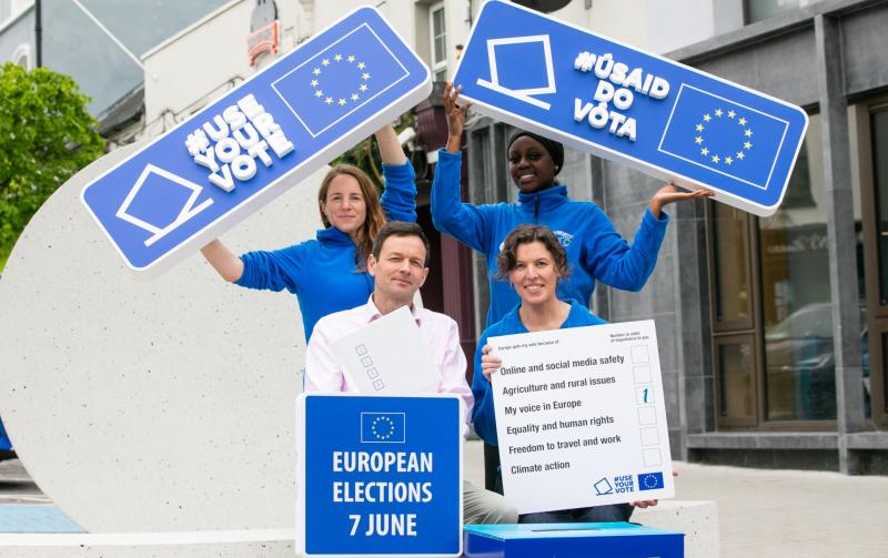 Thomas Cosby, whose Stradbally sheep farm hosts Electric Picnic, and Fionnuala Croker, head of office (acting) at the European Parliament Liaison Office in Ireland; back row, L-R: Helen Ross from the 