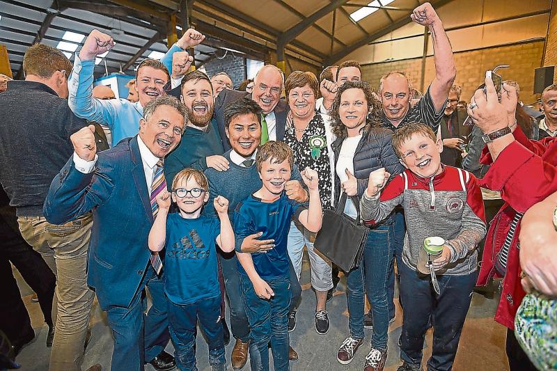 John Joe Fennelly (Fianna Fail) celebrates after being elected at the Laois Count Centre.Picture: Alf Harvey/hrphoto.ie