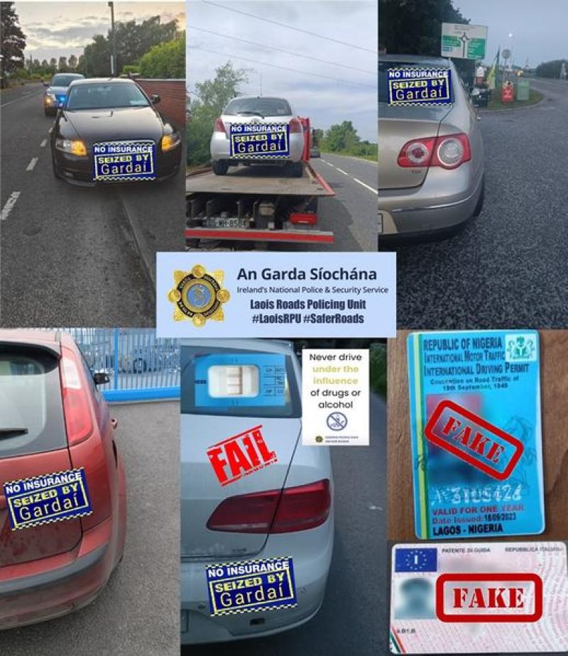 Gardaí seize five cars and discover two drivers using false licences in Laois 