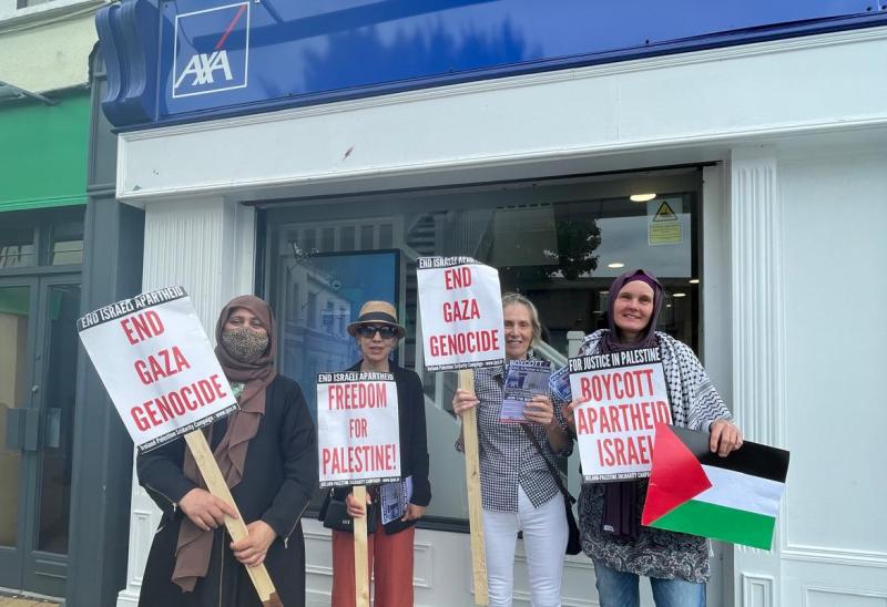 Laois Palestinian solidarity group stage protest outside AXA branch in Portlaoise 