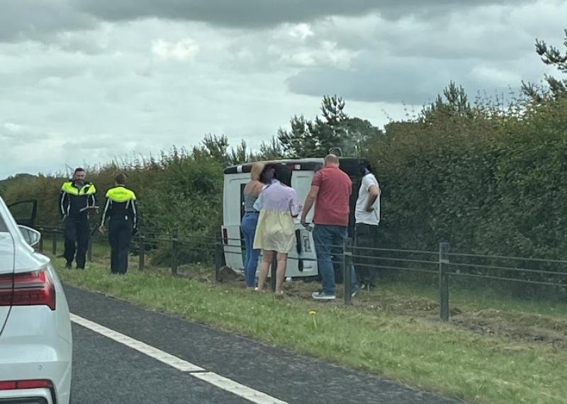 Traffic delays in Laois as van flips onto its side in M7 crash