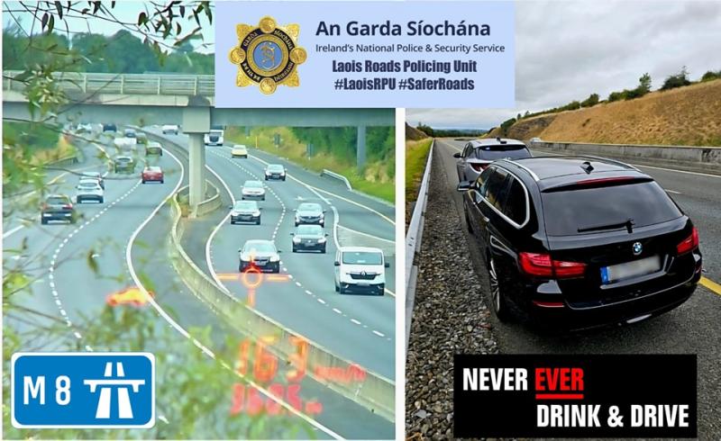 Gardaí say BMW driver was drunk and doing over 160 kph on Laois motorway