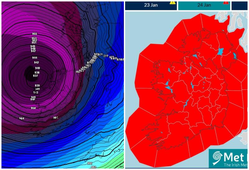 'Hurricane-force' winds in latest Met Éireann Storm Éowyn which forecasts snow